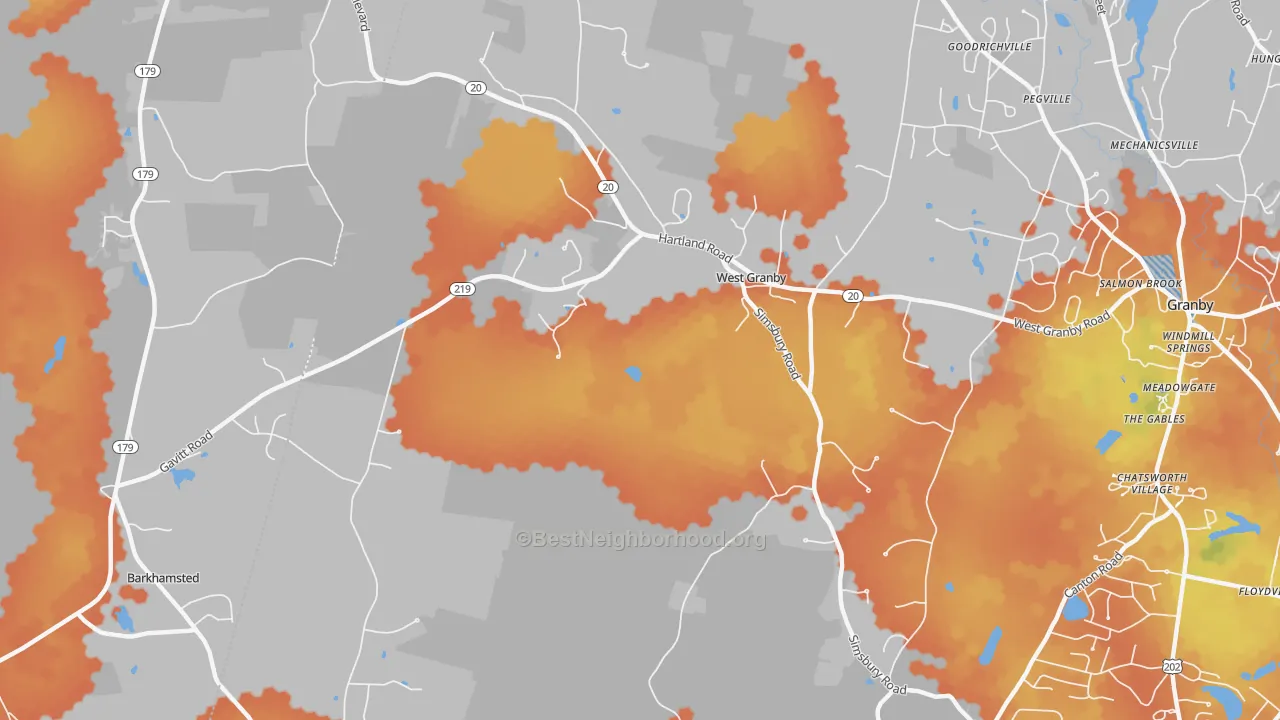 Bike Grade map of West Granby, CT