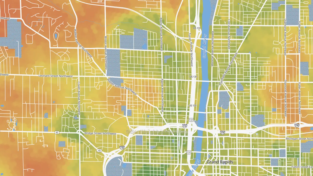 Bike Grade map of West Grand, Grand Rapids, MI