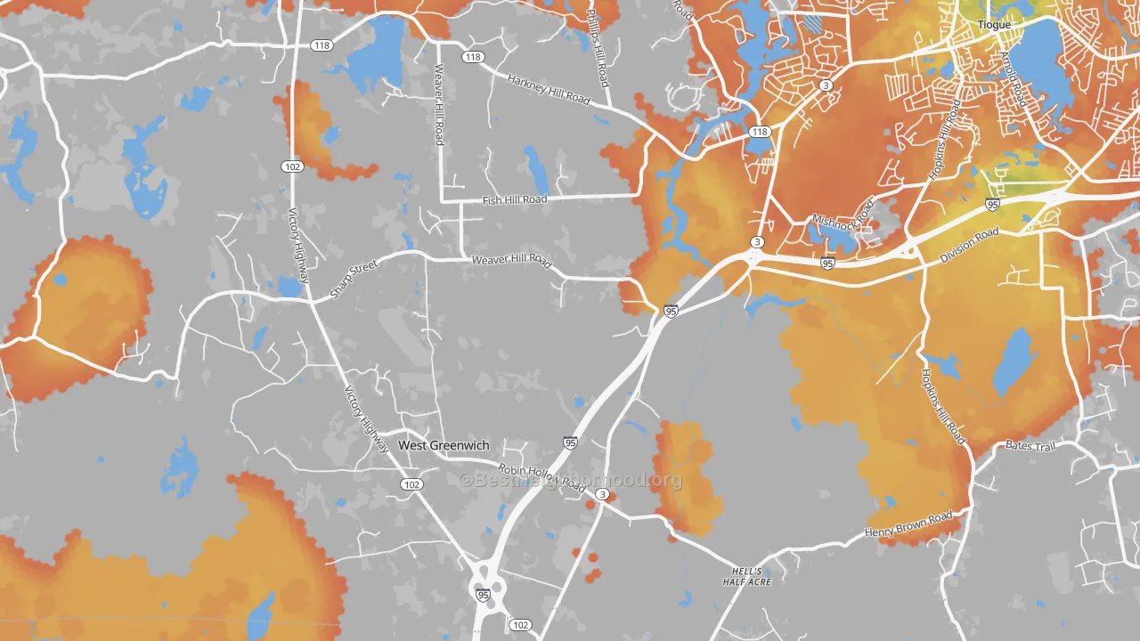 Bike Grade map of West Greenwich, RI