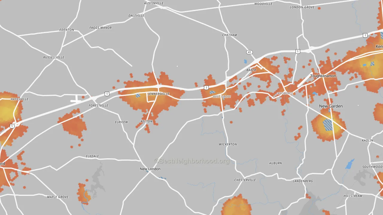 Bike Grade map of West Grove, PA