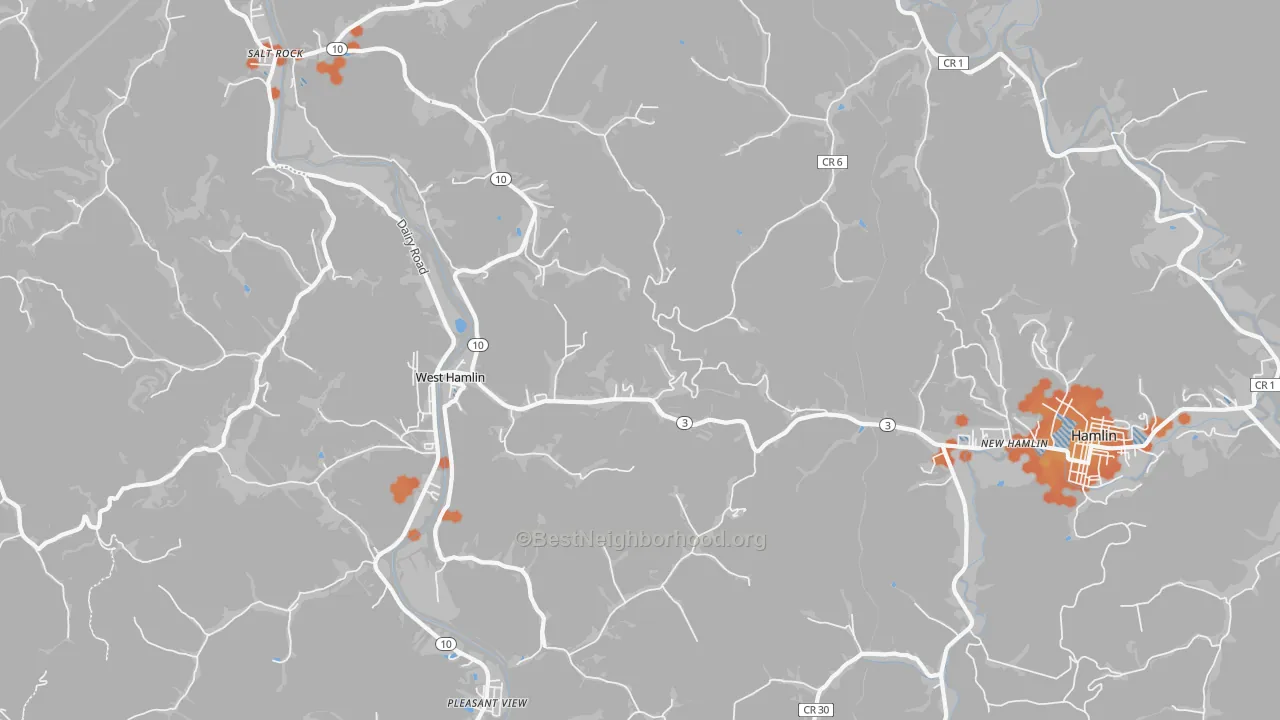 Bike Grade map of West Hamlin, WV