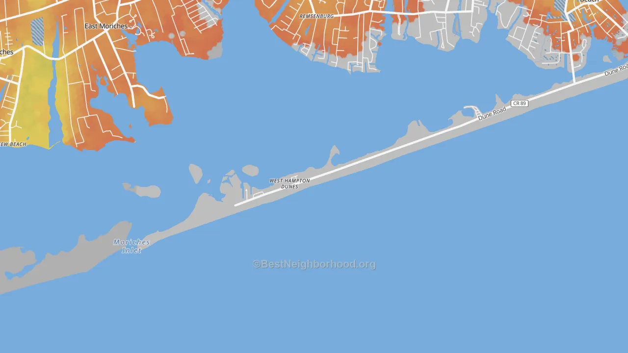 Bike Grade map of West Hampton Dunes, NY