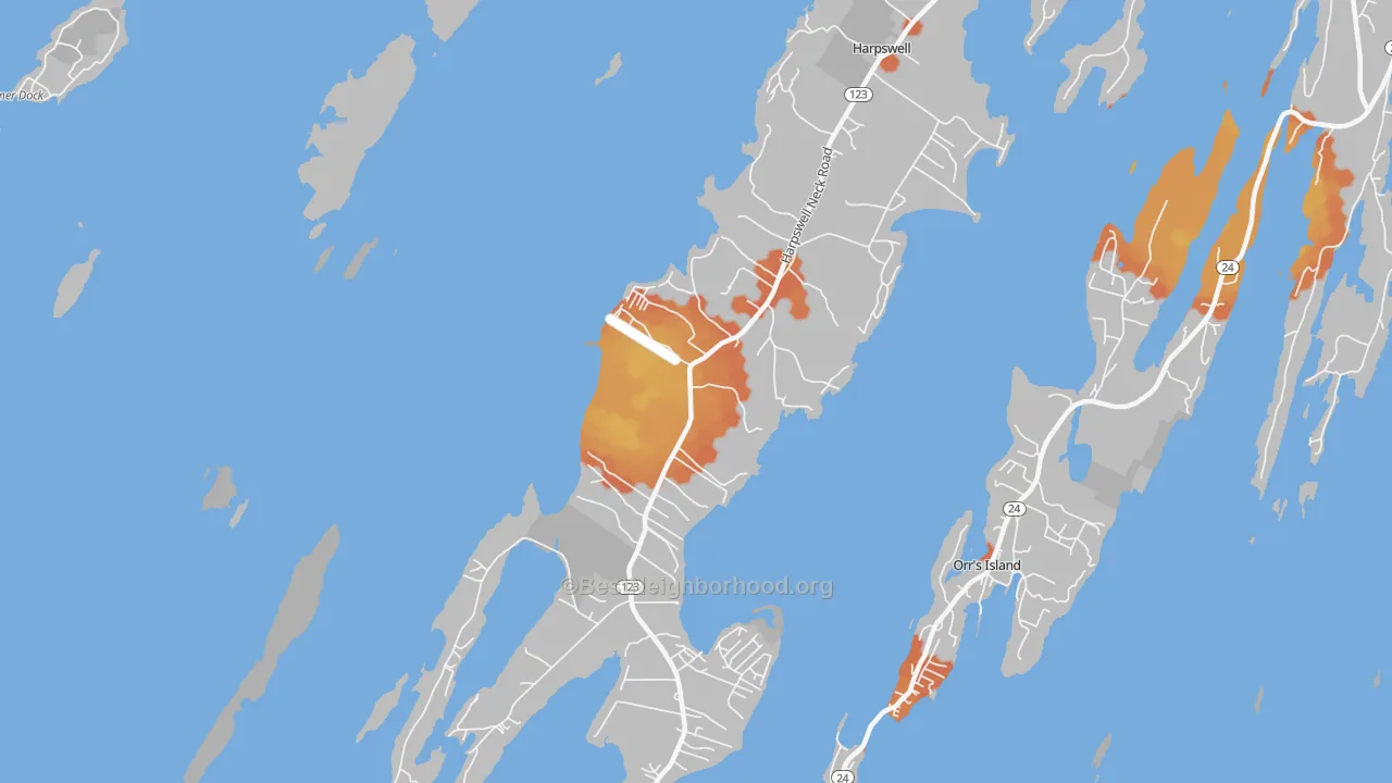 Bike Grade map of West Harpswell, ME