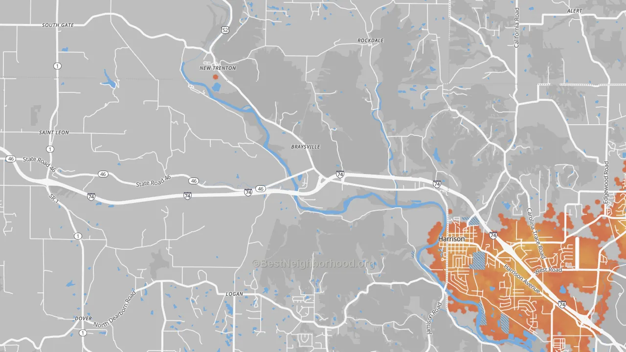 Bike Grade map of West Harrison, IN