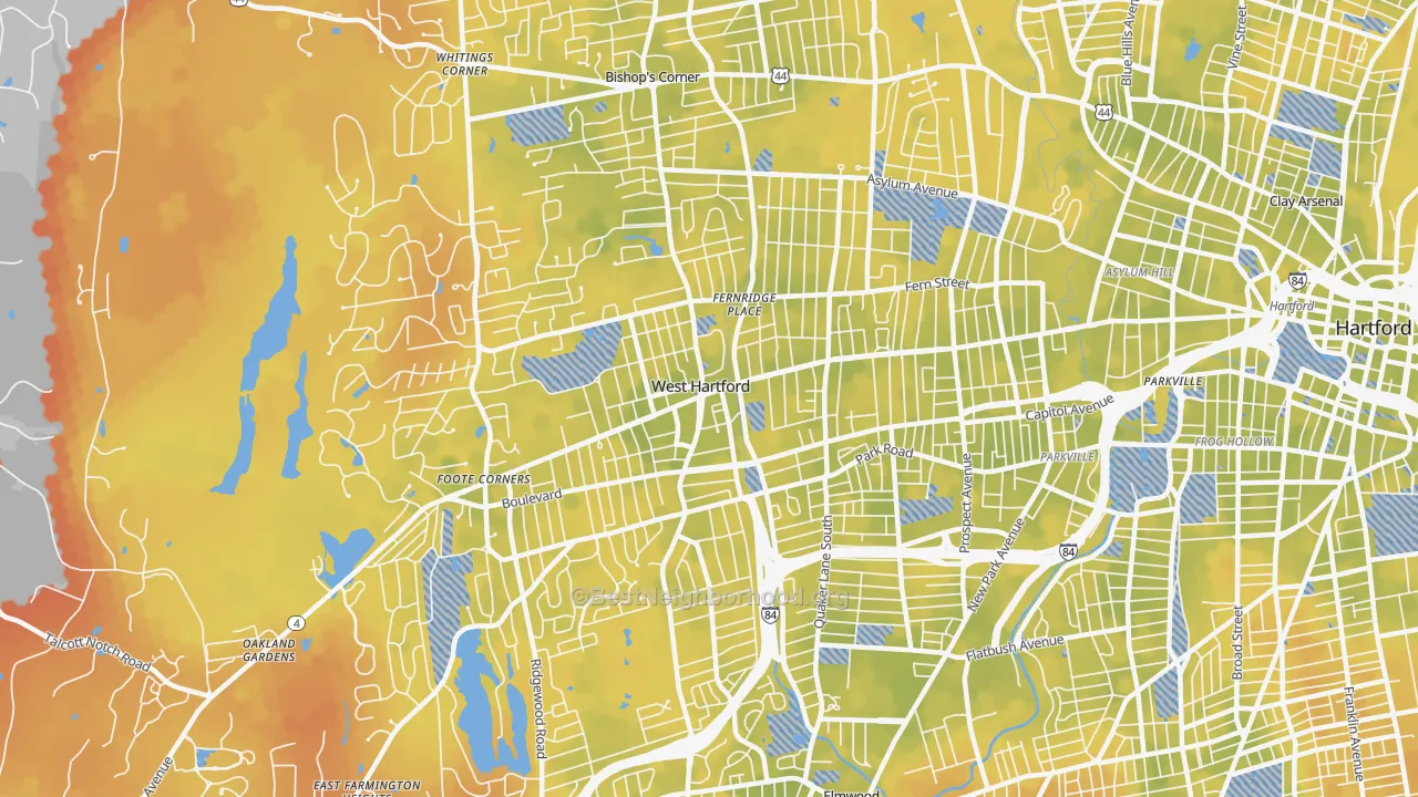 Bike Grade map of West Hartford, CT