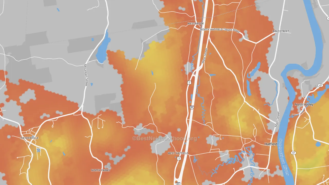Bike Grade map of West Hatfield, MA