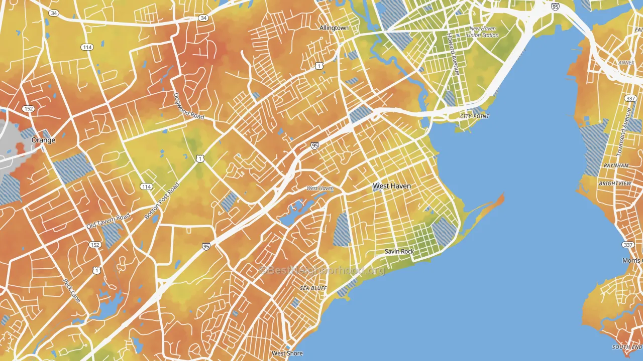 Bike Grade map of West Haven, CT
