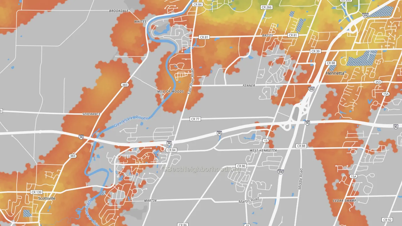 Bike Grade map of West Henrietta, NY