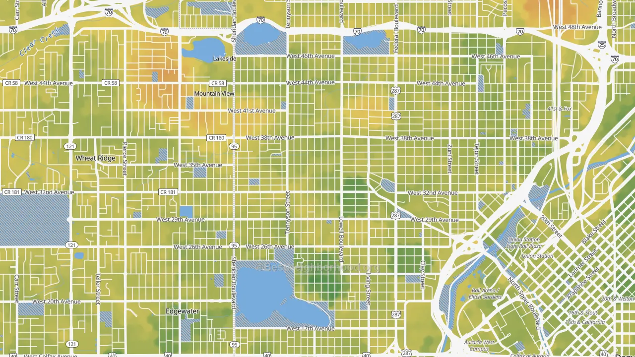 Bike Grade map of West Highland, Denver, CO