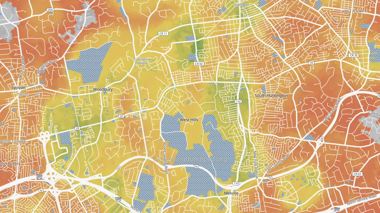 Bike Grade map of West Hills, Huntington, NY