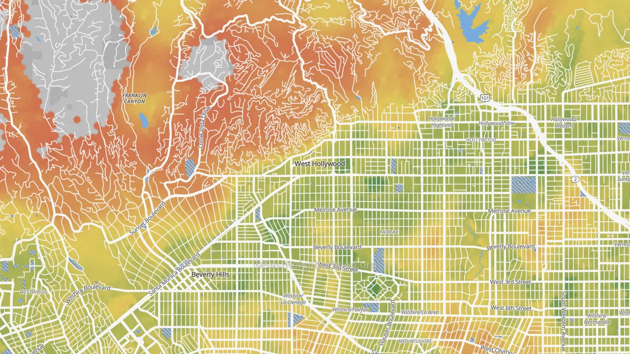 Bike Grade map of West Hollywood, CA