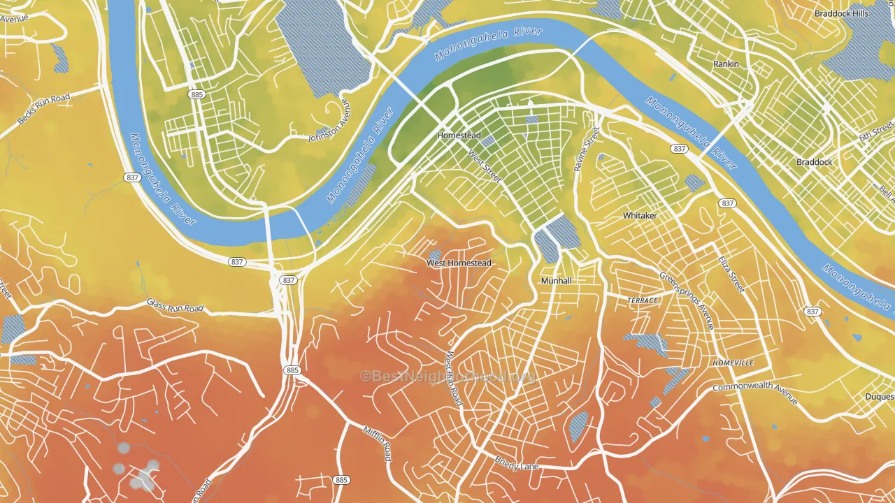 Bike Grade map of West Homestead, PA