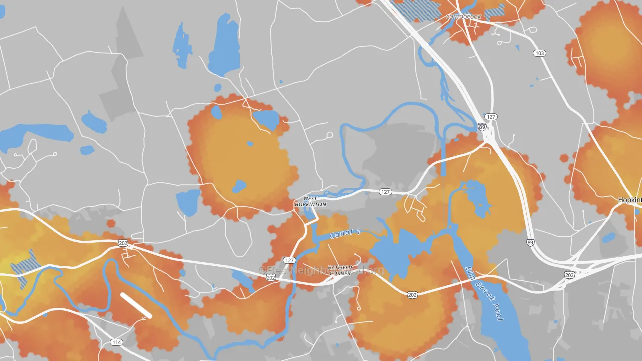 Bike Grade map of West Hopkinton, NH