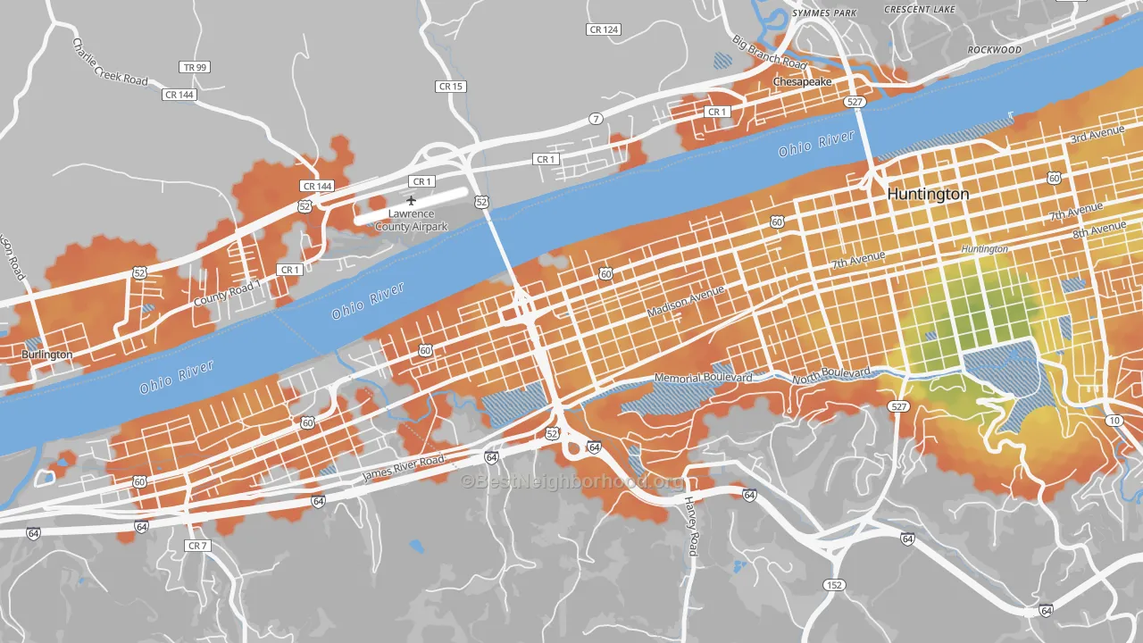 Bike Grade map of West Huntington, Huntington, WV