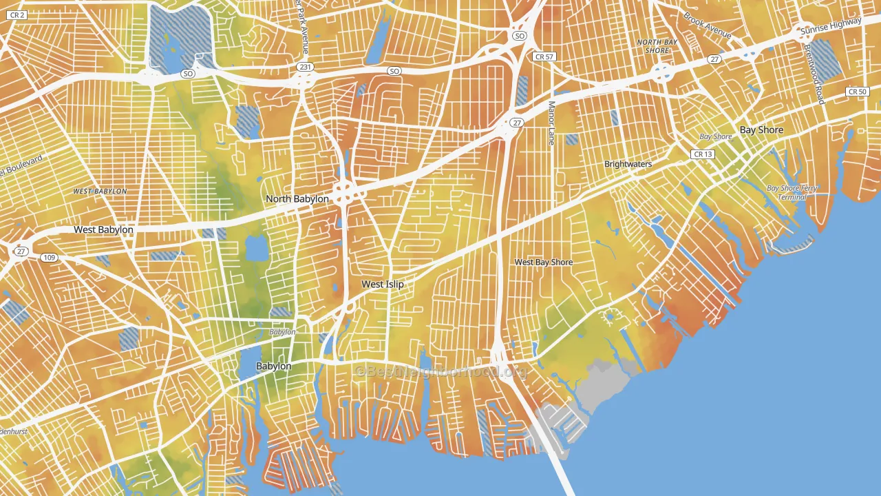 Bike Grade map of West Islip, NY