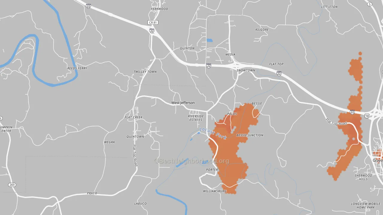 Bike Grade map of West Jefferson, AL