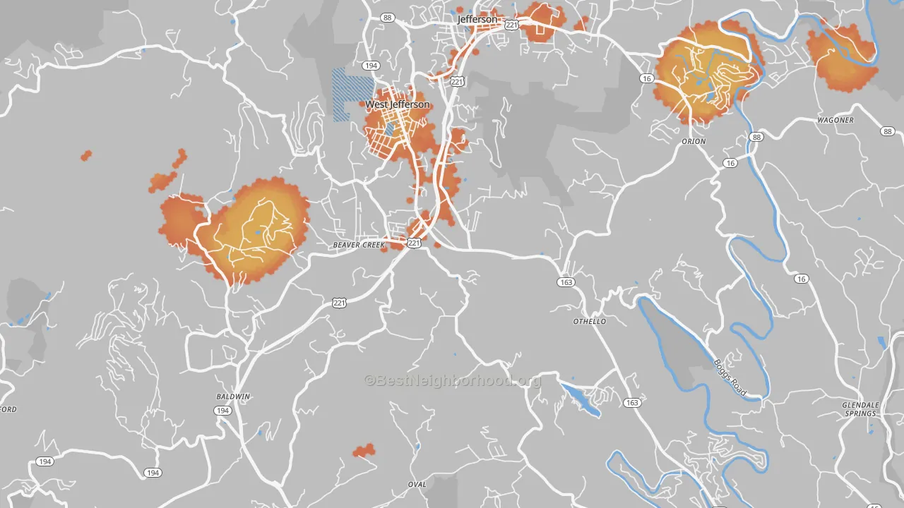 Bike Grade map of West Jefferson, NC