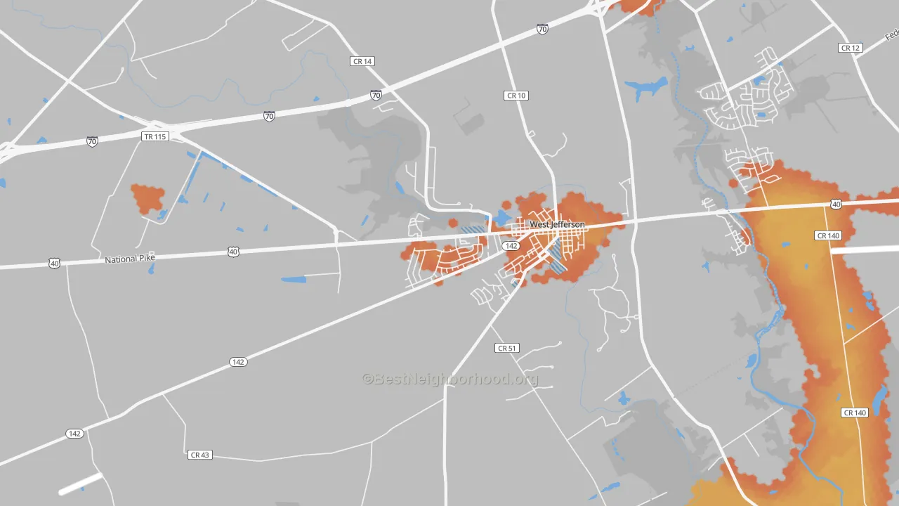Bike Grade map of West Jefferson, OH