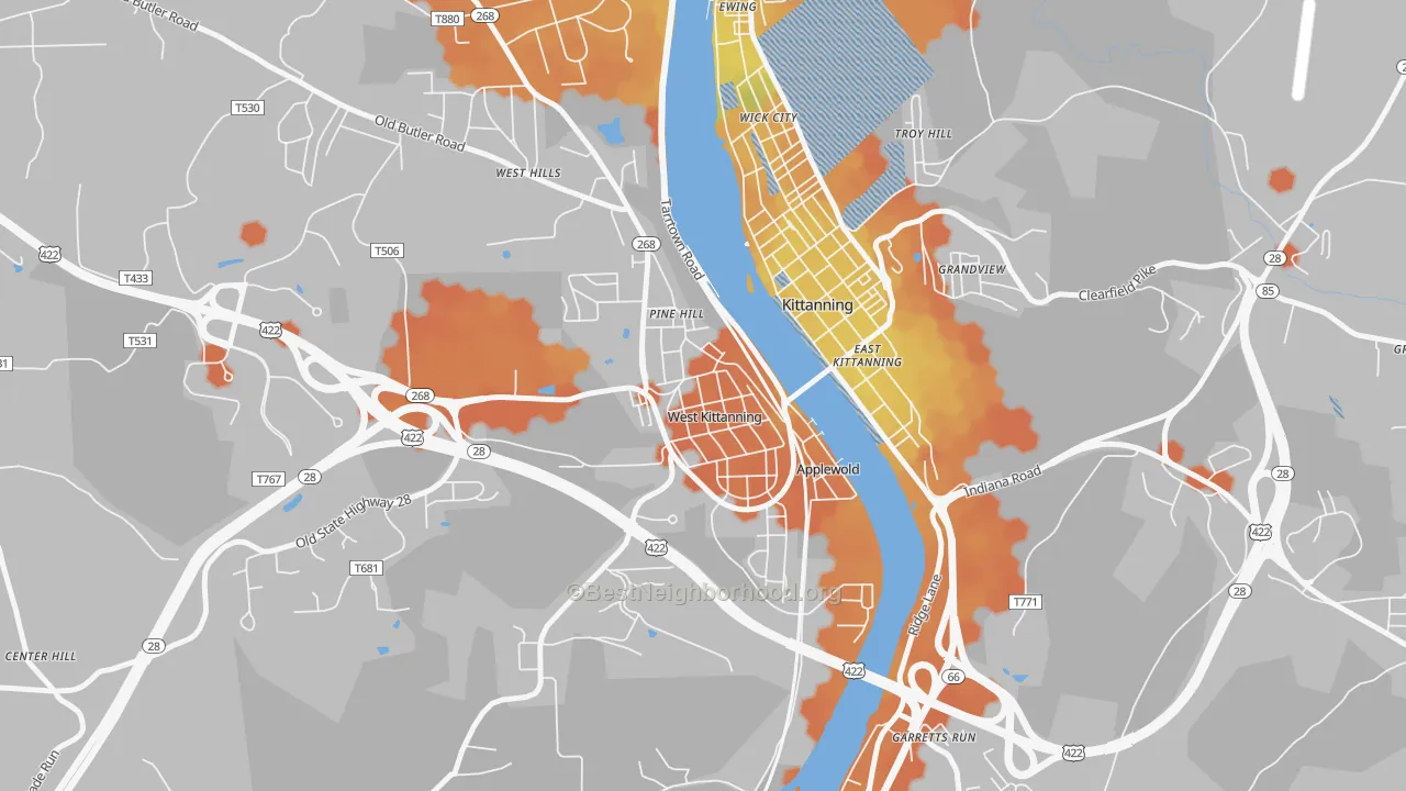 Bike Grade map of West Kittanning, PA