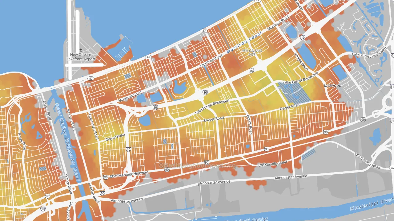 Bike Grade map of West Lake Forest, New Orleans, LA
