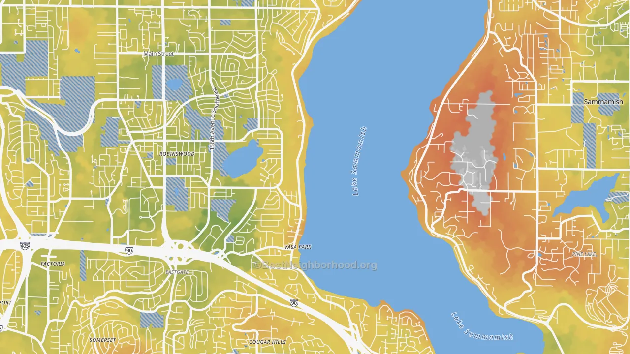 Bike Grade map of West Lake Sammamish, Bellevue, WA