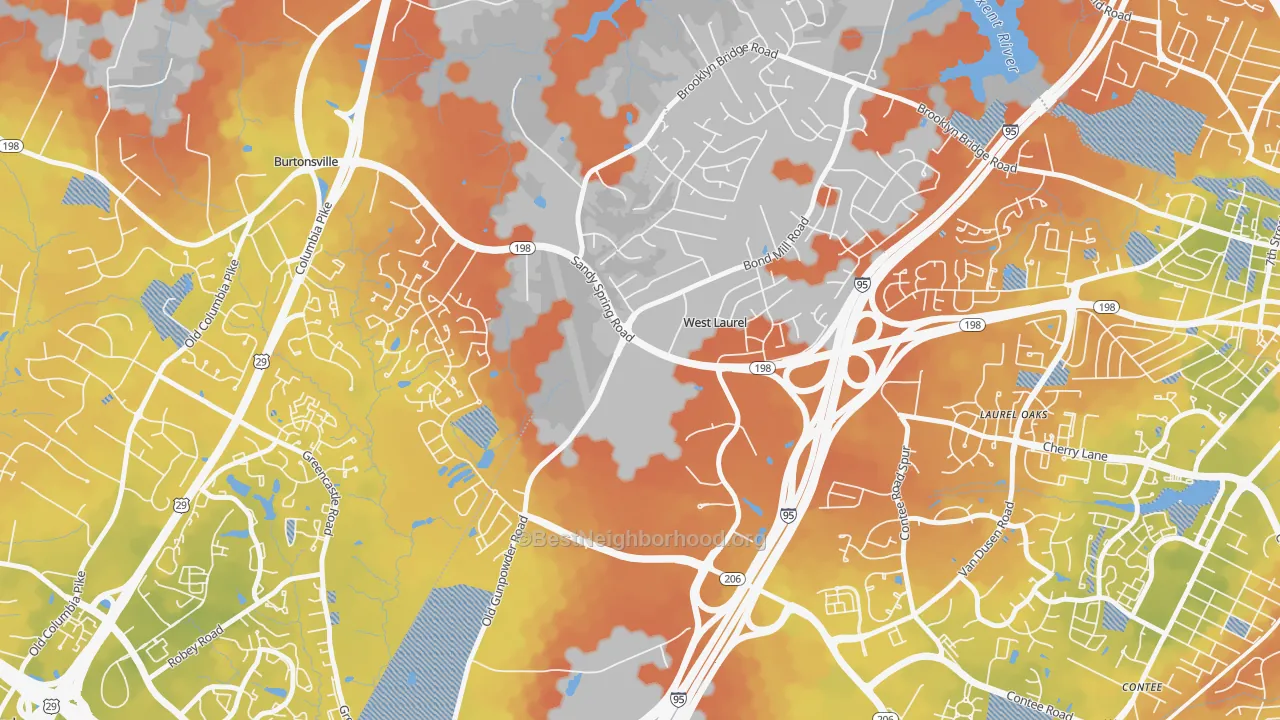 Bike Grade map of West Laurel, Laurel, MD