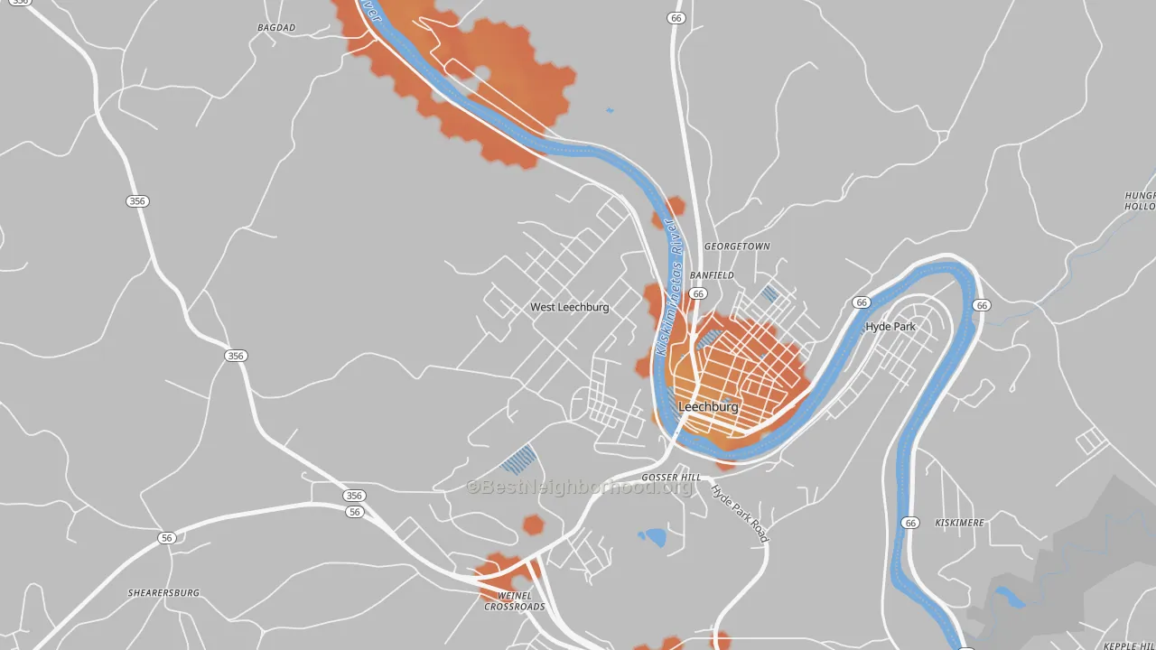 Bike Grade map of West Leechburg, PA