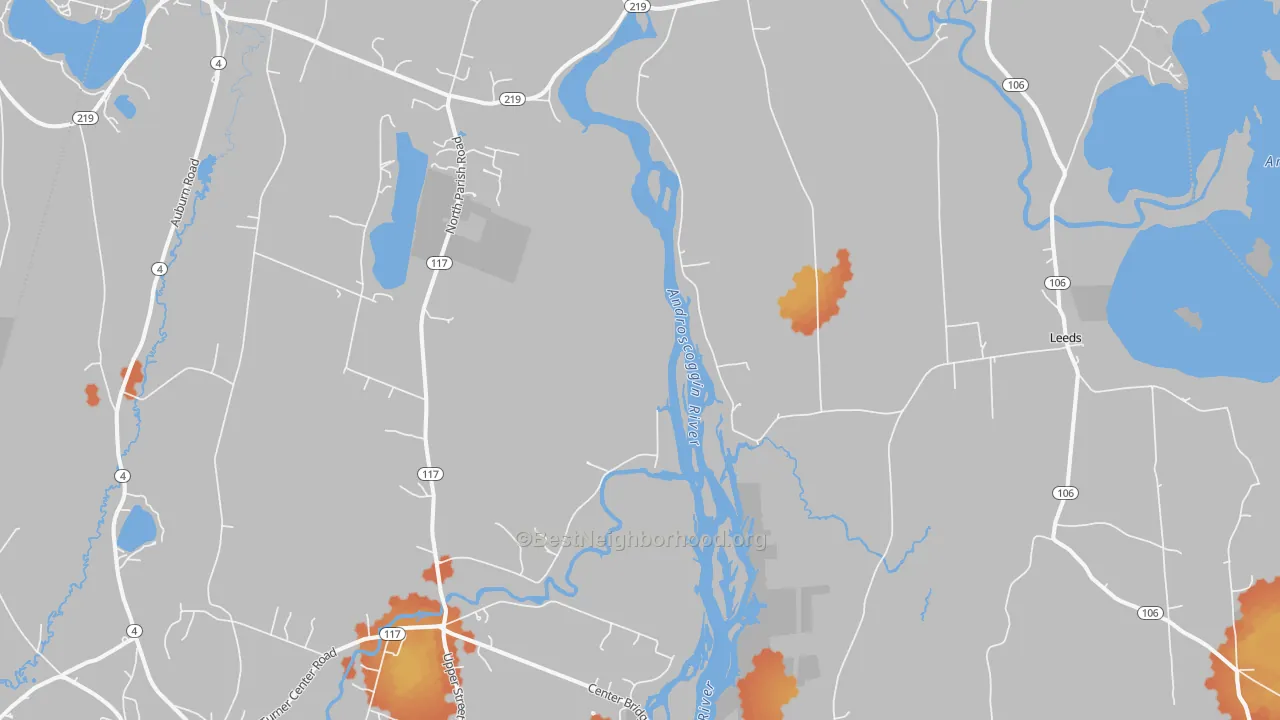 Bike Grade map of West Leeds, ME