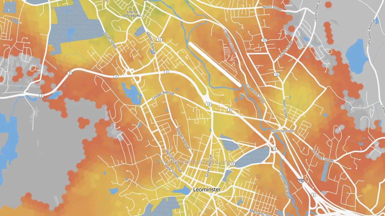 Bike Grade map of West Leominster, Leominster, MA