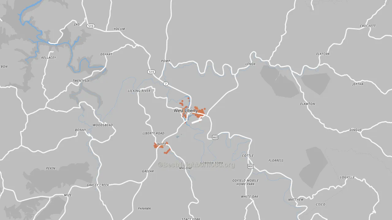 Bike Grade map of West Liberty, KY
