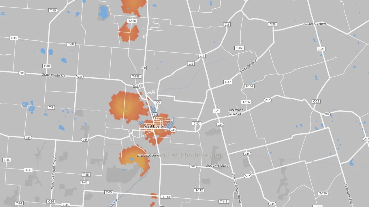 Bike Grade map of West Liberty, OH