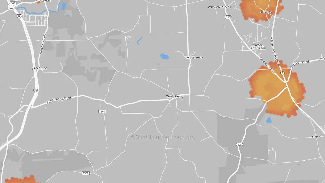 Bike Grade map of West Liberty, PA