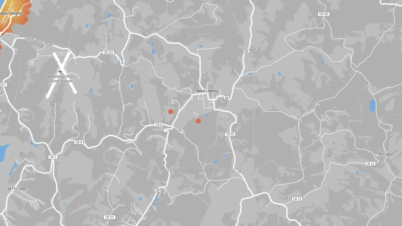 Bike Grade map of West Liberty, WV