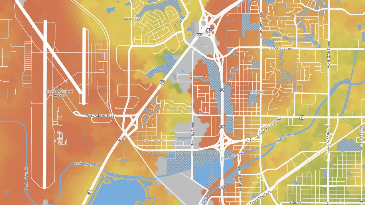 Bike Grade map of West Lincoln, Lincoln, NE