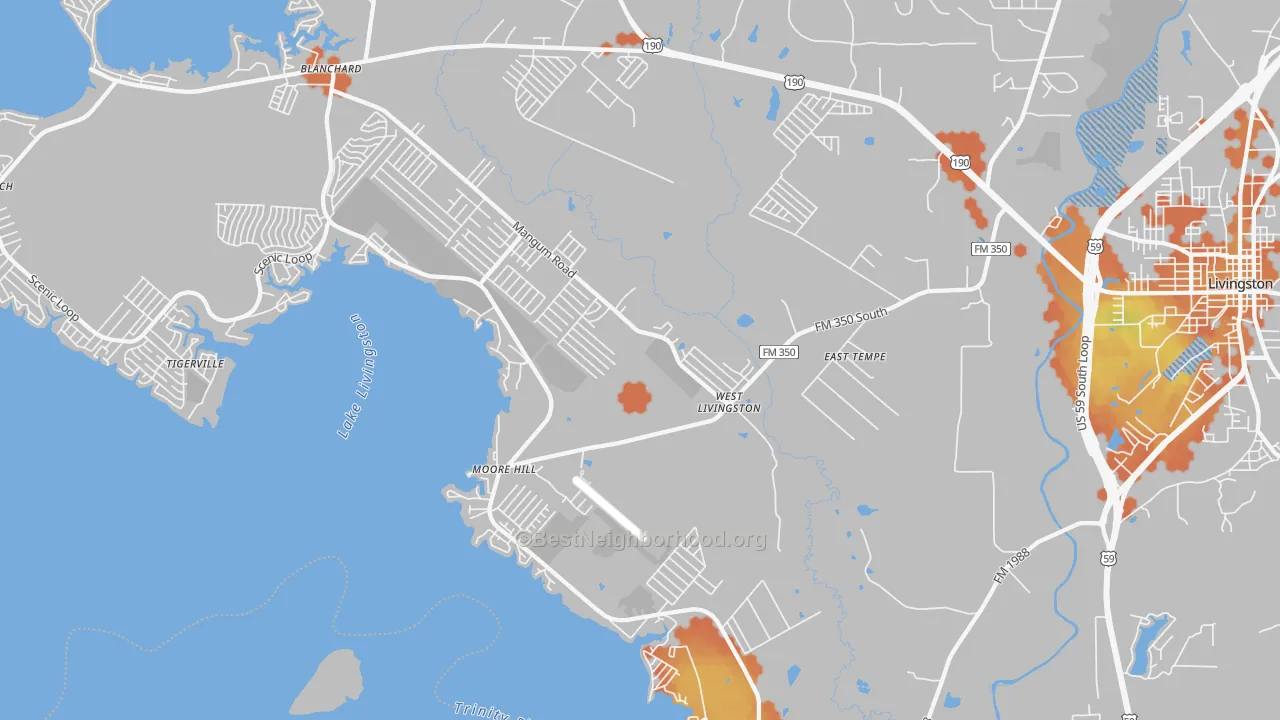 Bike Grade map of West Livingston, TX