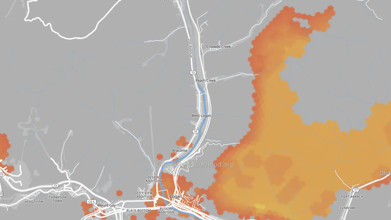 Bike Grade map of West Logan, WV