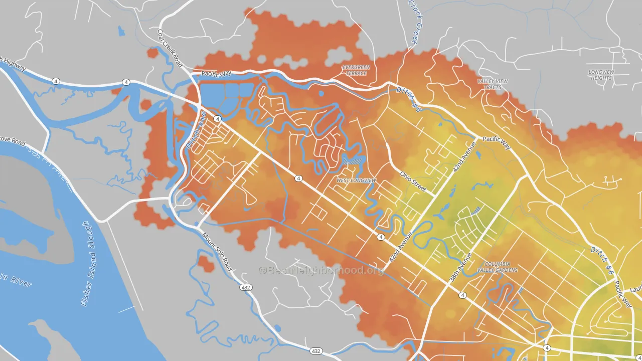 Bike Grade map of West Longview, Longview, WA