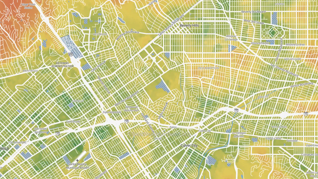 Bike Grade map of West Los Angeles, Los Angeles, CA