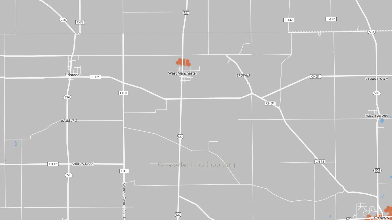 Bike Grade map of West Manchester, OH