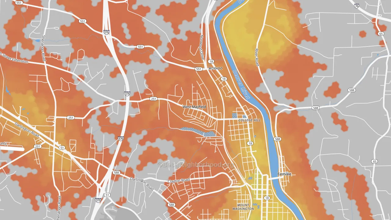 Bike Grade map of West Mayfield, PA