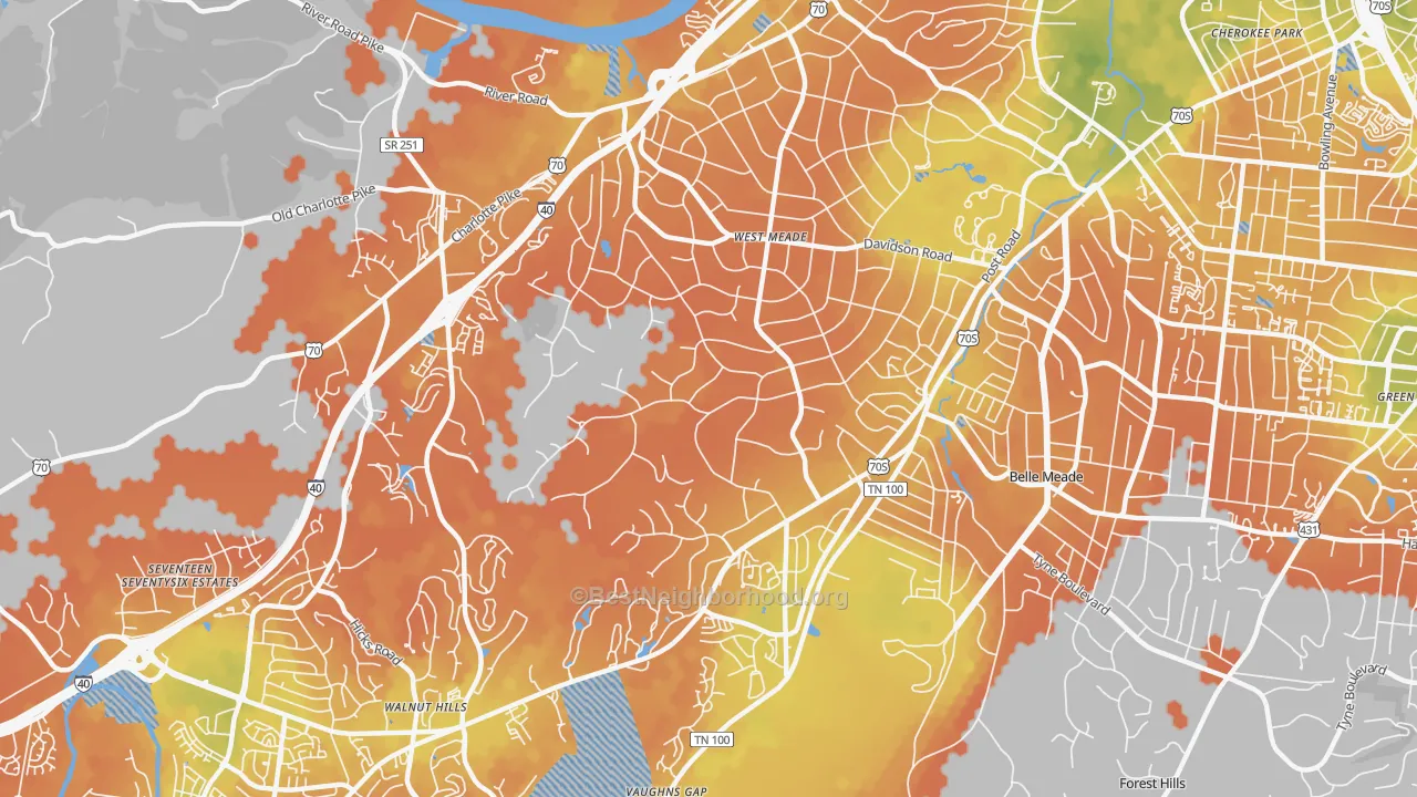 Bike Grade map of West Meade, Nashville, TN