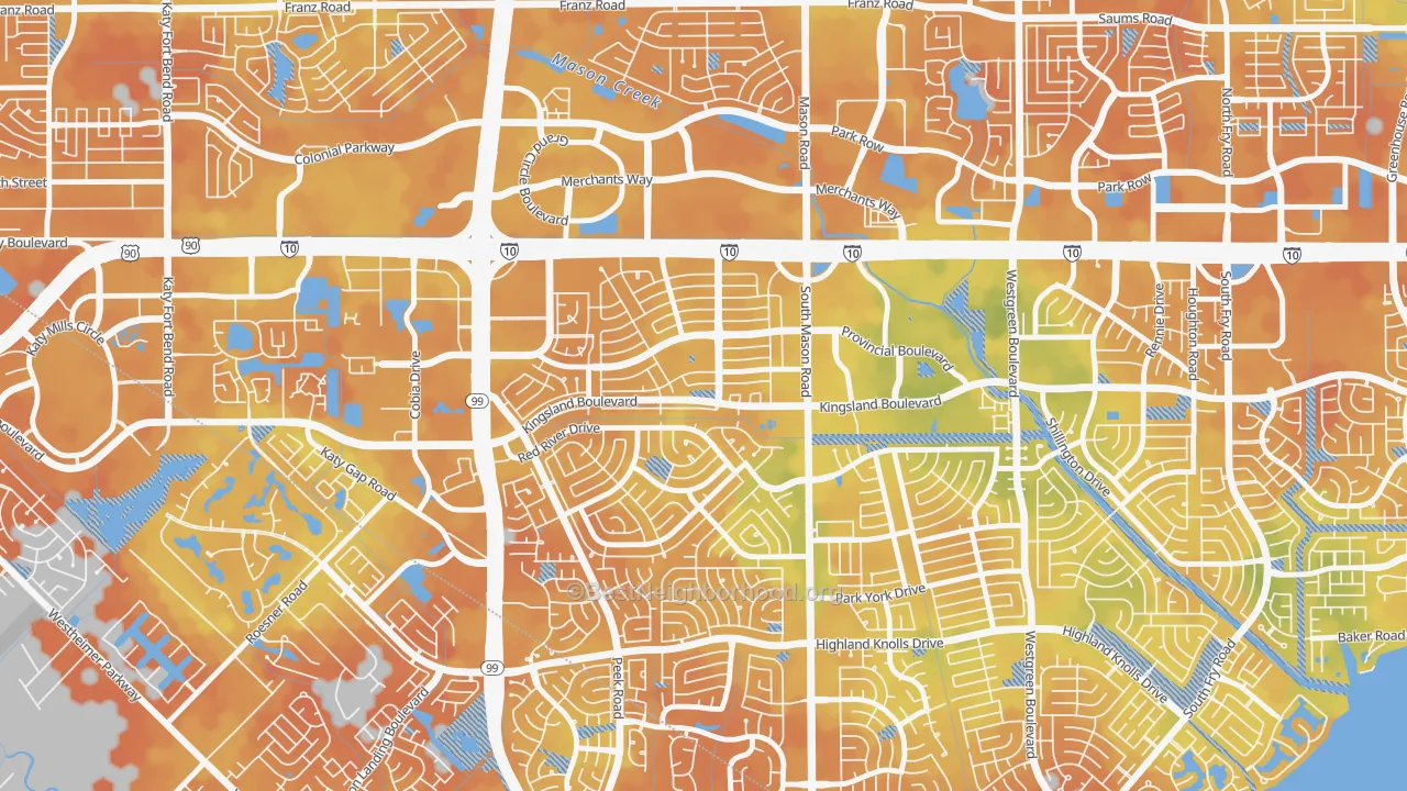 Bike Grade map of West Memorial, Katy, TX