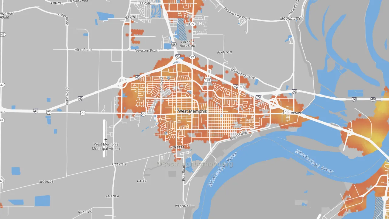 Bike Grade map of West Memphis, AR