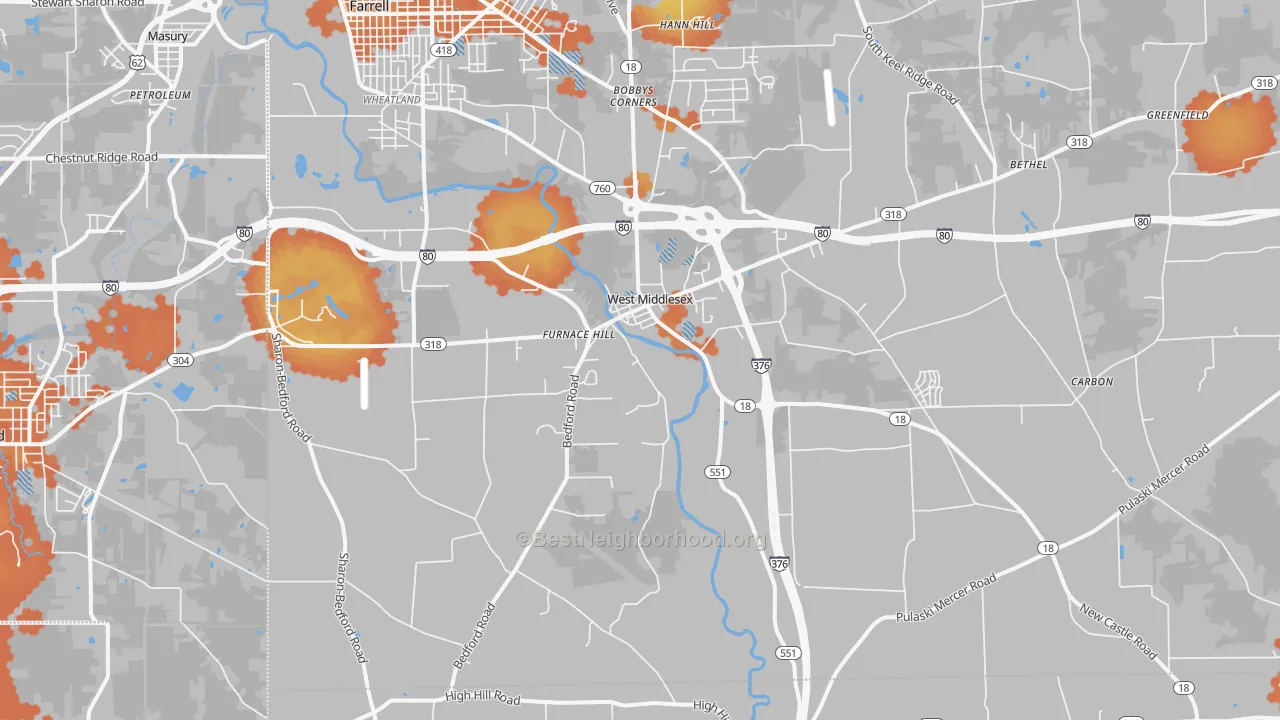 Bike Grade map of West Middlesex, PA