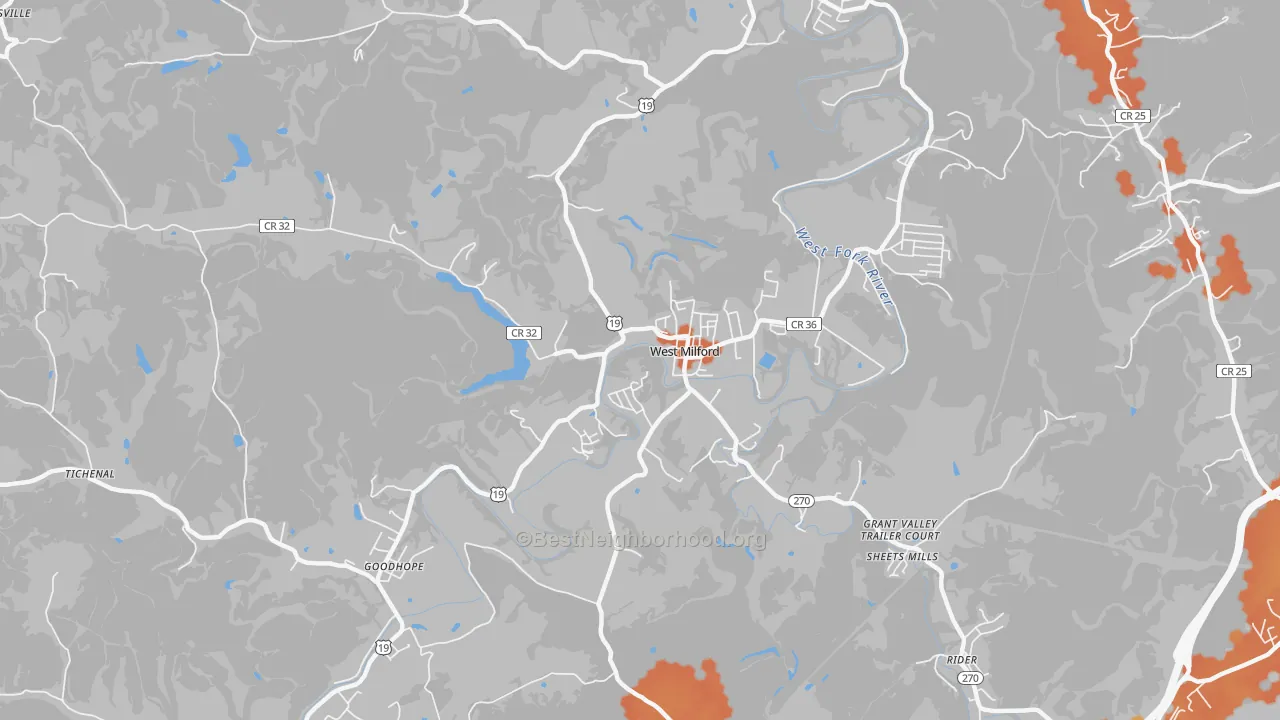Bike Grade map of West Milford, WV