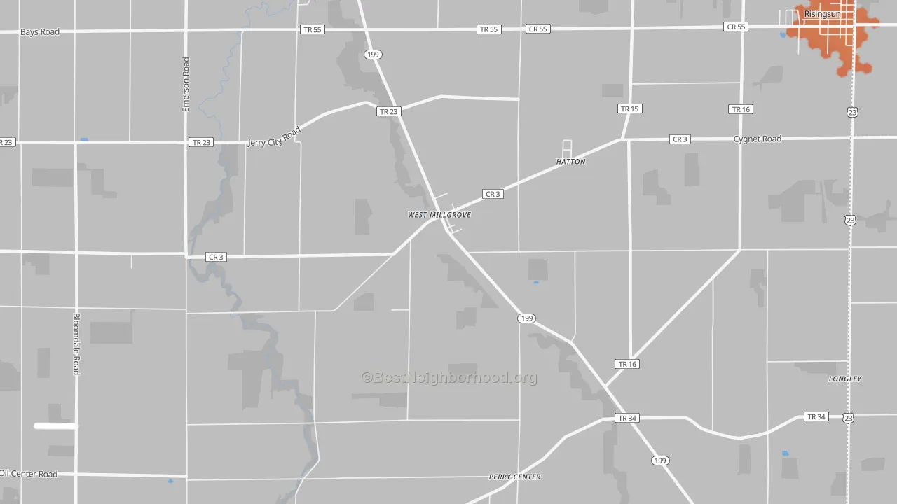 Bike Grade map of West Millgrove, OH