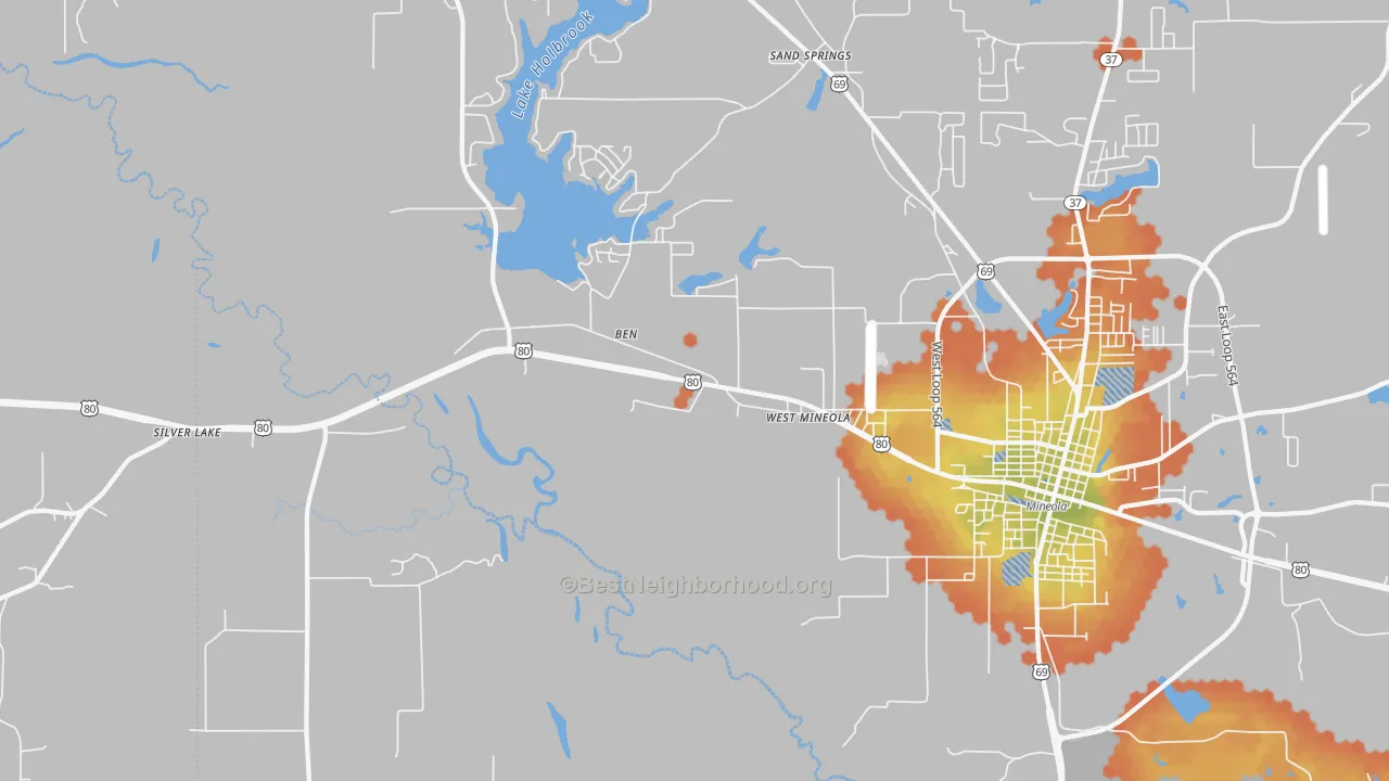 Bike Grade map of West Mineola, TX