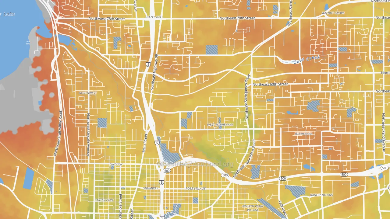 Bike Grade map of West Minnehaha, Vancouver, WA