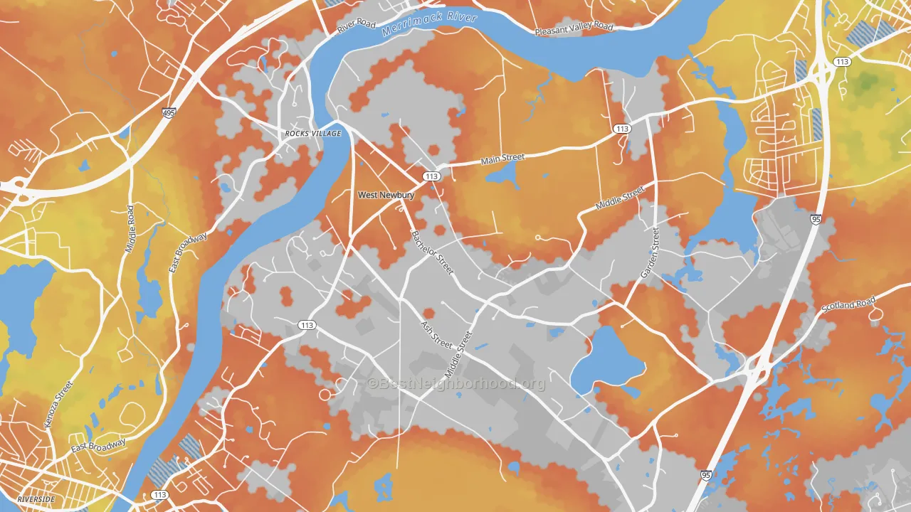 Bike Grade map of West Newbury, MA