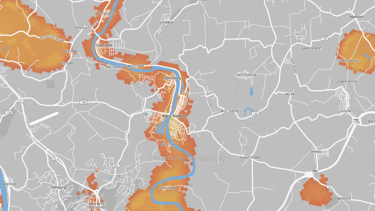Bike Grade map of West Newton, PA